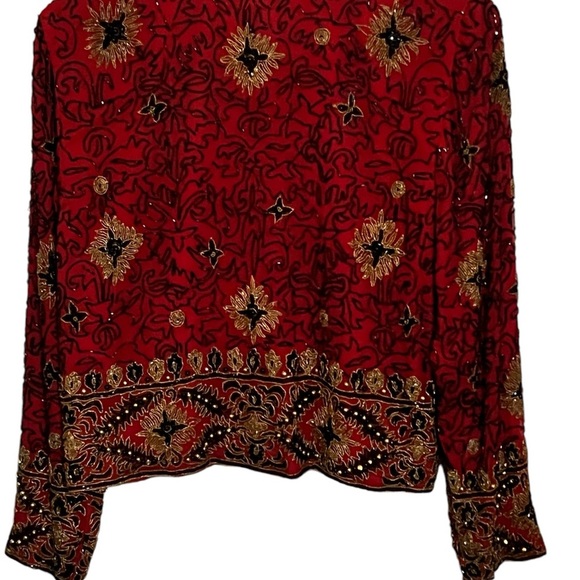 ADRIANA PAPELL EVENING  EMBROIDERED BEADED SILK OPEN FRONT JACKET SIZE S - Picture 2 of 5